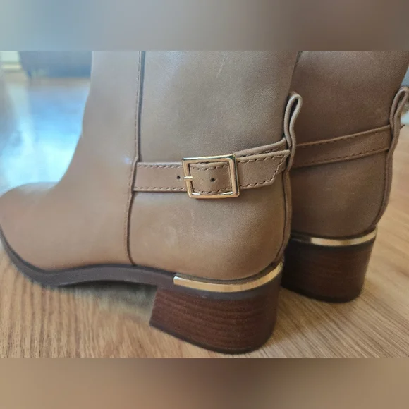 Tan Ankle Boots with Side Zip and Buckle Detail - Women - Picture 3 of 7